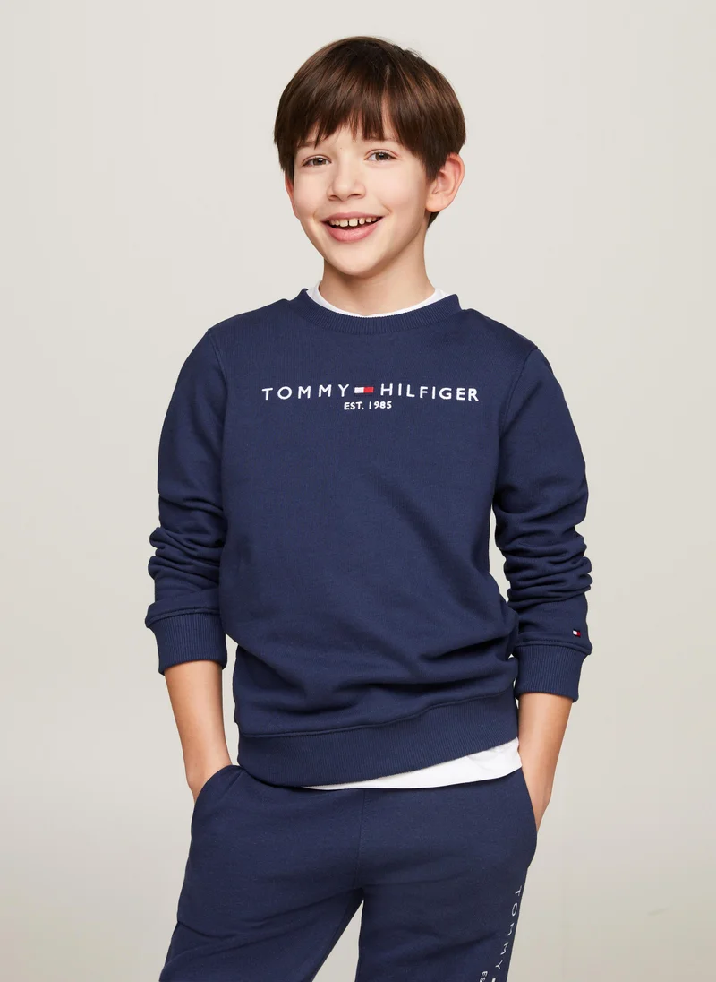 تومي هيلفيغر Kids Logo Detailed Crew Neck Sweatshirt