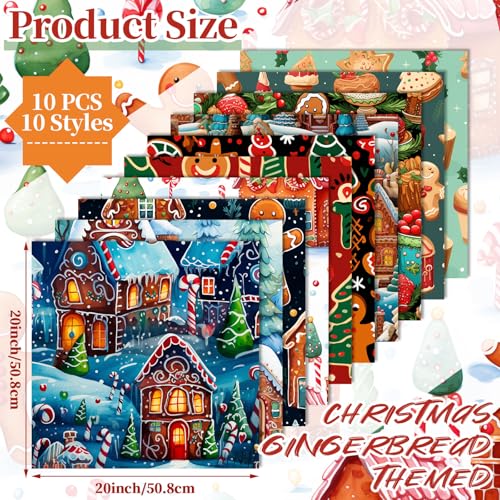 Hahafelt 10 Pcs Christmas Gingerbread Man Fabric Bundles 20 x 20 Inch Square Gingerbread Quilting Fat Fabric by The Yard Precuts Printed Patchwork Supplies for Xmas Winter Craft Sewing DIY Decor - Image 3
