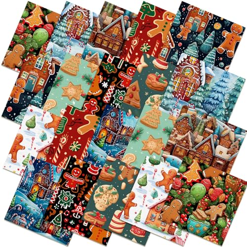 Hahafelt 10 Pcs Christmas Gingerbread Man Fabric Bundles 20 x 20 Inch Square Gingerbread Quilting Fat Fabric by The Yard Precuts Printed Patchwork Supplies for Xmas Winter Craft Sewing DIY Decor - Image 1
