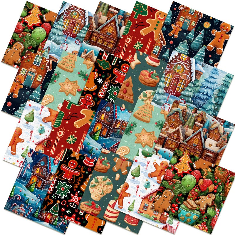 Hahafelt 10 Pcs Christmas Gingerbread Man Fabric Bundles 20 x 20 Inch Square Gingerbread Quilting Fat Fabric by The Yard Precuts Printed Patchwork Supplies for Xmas Winter Craft Sewing DIY Decor - Image 2