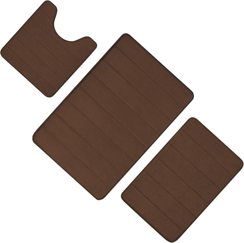 Onlyeasy Bathroom Rugs Sets 3 Piece Non-Slip Rapid Water Absorption Soft and Comfortable Easier to Dry Machine Wash Bathroom Mat [17x24 + 20x24 + 20x32 Inch] Brown - Image 1