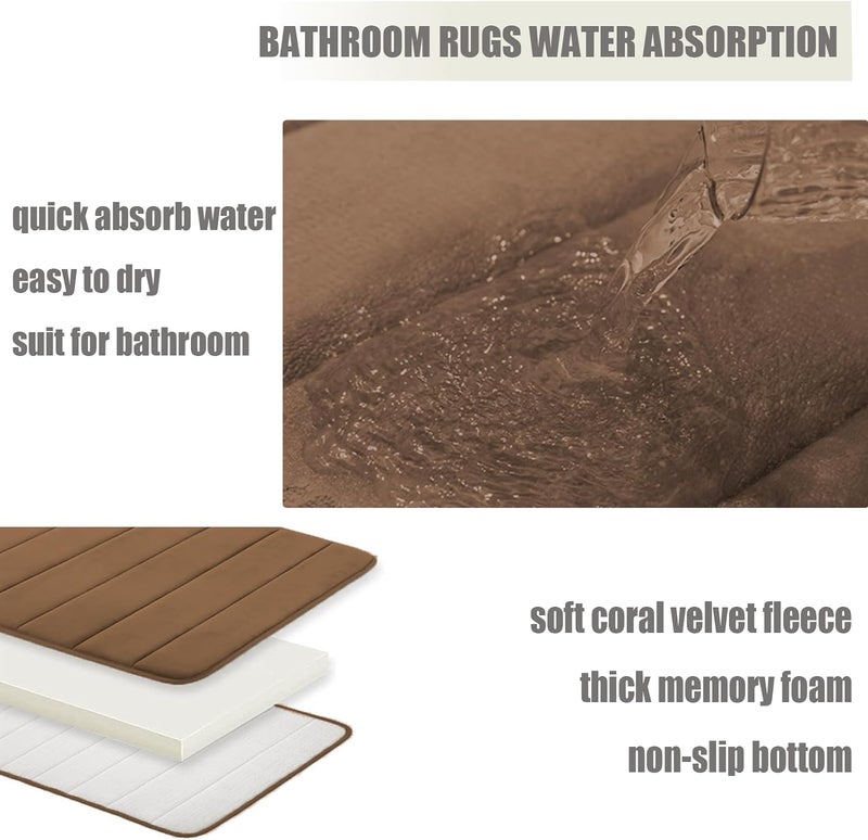 Onlyeasy Bathroom Rugs Sets 3 Piece Non-Slip Rapid Water Absorption Soft and Comfortable Easier to Dry Machine Wash Bathroom Mat [17x24 + 20x24 + 20x32 Inch] Brown - Image 4