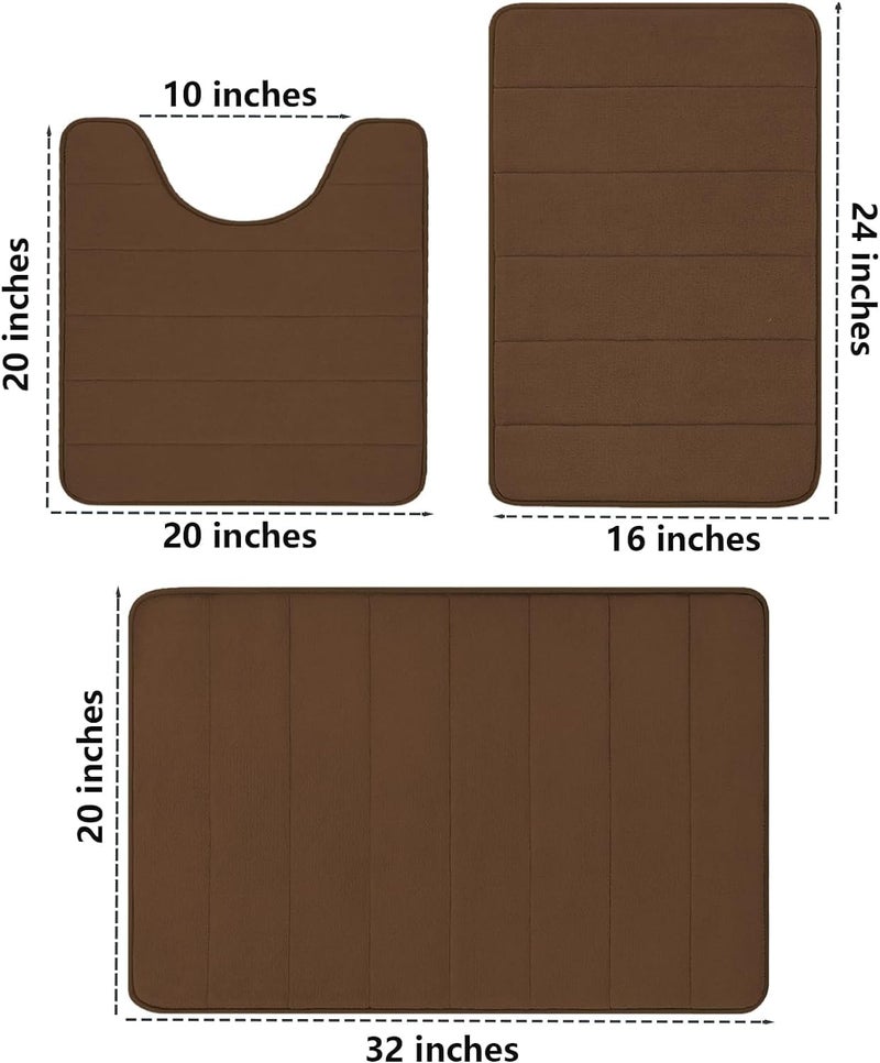 Onlyeasy Bathroom Rugs Sets 3 Piece Non-Slip Rapid Water Absorption Soft and Comfortable Easier to Dry Machine Wash Bathroom Mat [17x24 + 20x24 + 20x32 Inch] Brown - Image 2