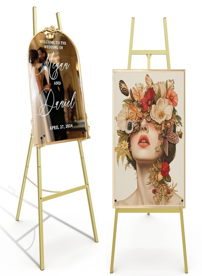 Yozoia Gold Easel Stand for Sign, Heavy Duty Metal Display Easel with Adjustable Chain, 4-Tier Height Art Easel for Painting, Wedding Sign, Posters & Commercial Display - Image 1