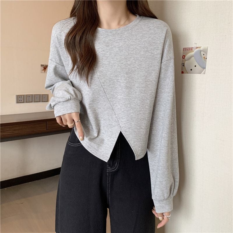 High Waist Short Sweatshirt Autumn Gray, good quality, no pilling