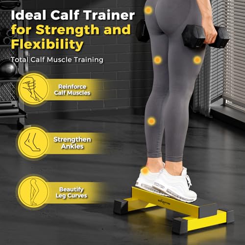 BODY RHYTHM Upgraded Calf Raise Bar for Home Gym Workouts, Standing Calf Raise Machine for Calf Stretching, Squating, Foot Stretching, Anti-Slip Solid Calf Block, Ankle Calf Stretcher. (Yellow) - Image 2