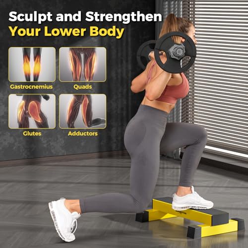BODY RHYTHM Upgraded Calf Raise Bar for Home Gym Workouts, Standing Calf Raise Machine for Calf Stretching, Squating, Foot Stretching, Anti-Slip Solid Calf Block, Ankle Calf Stretcher. (Yellow) - Image 3