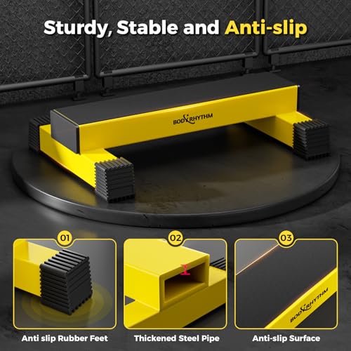 BODY RHYTHM Upgraded Calf Raise Bar for Home Gym Workouts, Standing Calf Raise Machine for Calf Stretching, Squating, Foot Stretching, Anti-Slip Solid Calf Block, Ankle Calf Stretcher. (Yellow) - Image 4