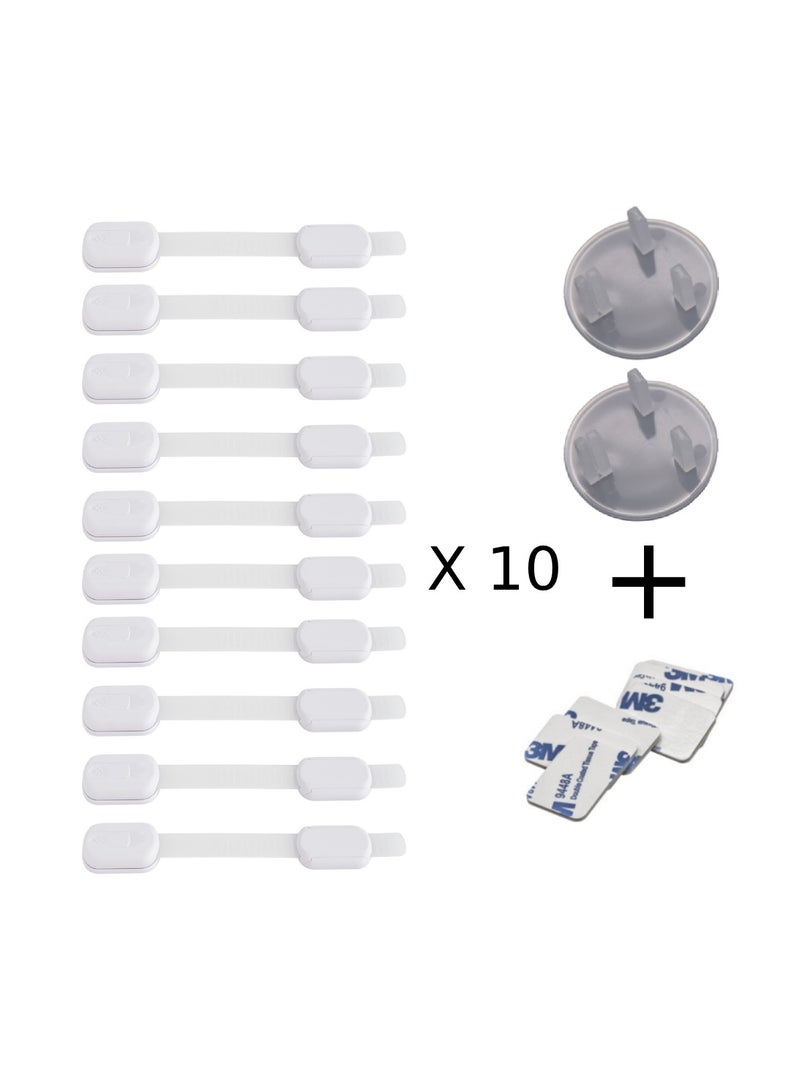 Urban Utility Child Safety Strap Locks 10 Pieces,Baby Locks for Cabinets and Drawers, Toilet, Fridge & More, 3M Adhesive Pads, Easy Installation, Bonus 4 pcs 3M Sticker + 2pcs Plug Protector - Image 1