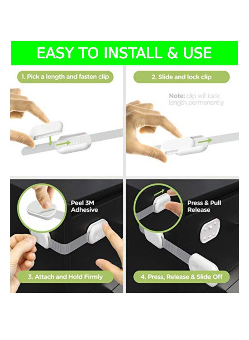 Urban Utility Child Safety Strap Locks 10 Pieces,Baby Locks for Cabinets and Drawers, Toilet, Fridge & More, 3M Adhesive Pads, Easy Installation, Bonus 4 pcs 3M Sticker + 2pcs Plug Protector - Image 5
