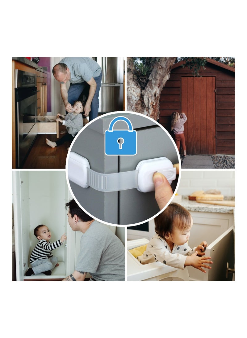 Urban Utility Child Safety Strap Locks 10 Pieces,Baby Locks for Cabinets and Drawers, Toilet, Fridge & More, 3M Adhesive Pads, Easy Installation, Bonus 4 pcs 3M Sticker + 2pcs Plug Protector - Image 2