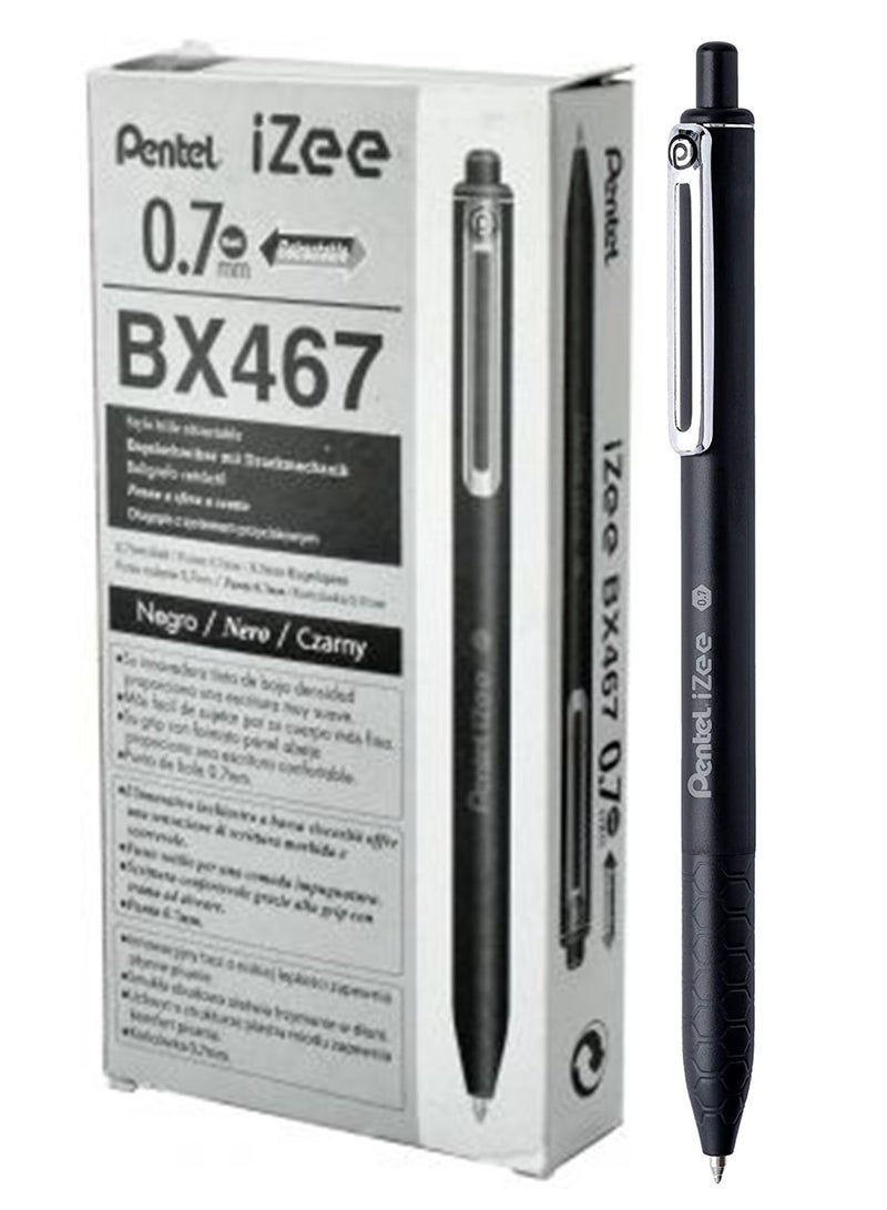Pentel قلم حبر جاف قابل للسحب 12 قطعة 0.7 مم حبر أسود - Image 1