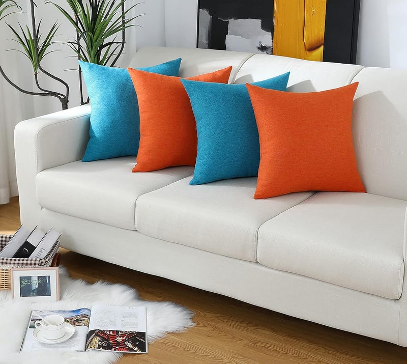 Jeneoo Decorative Turquoise Blue Throw Pillow Covers Rustic Farmhouse Square Chenille Soft Comfy Kids' Cushion Couch Cases for Sofa Living Room (Set of 2, 14 x 14 Inches) - Image 5