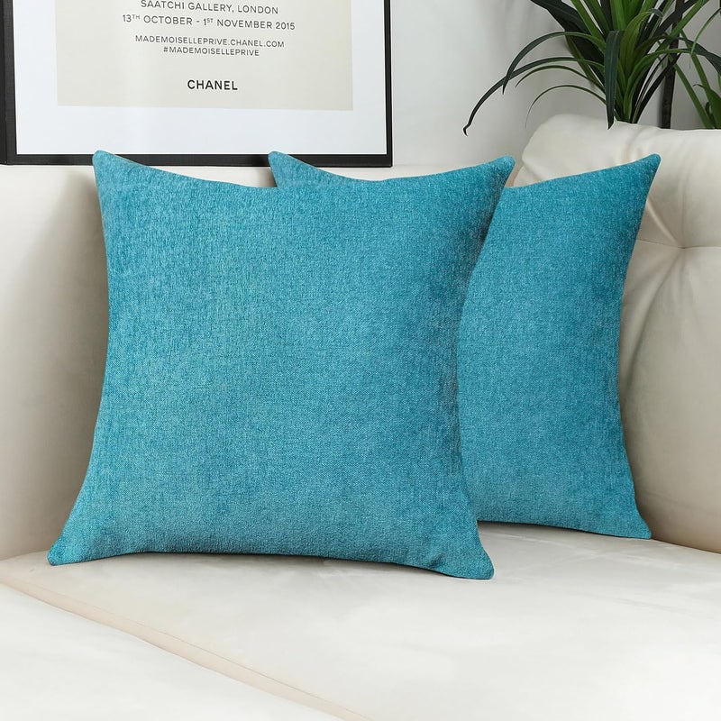 Jeneoo Decorative Turquoise Blue Throw Pillow Covers Rustic Farmhouse Square Chenille Soft Comfy Kids' Cushion Couch Cases for Sofa Living Room (Set of 2, 14 x 14 Inches) - Image 2
