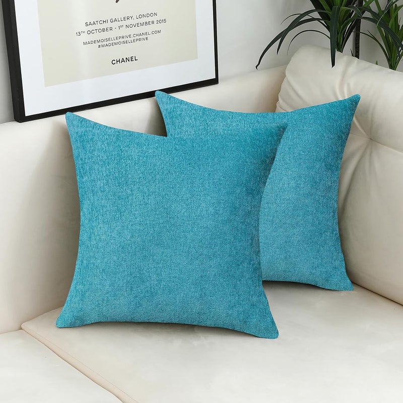 Jeneoo Decorative Turquoise Blue Throw Pillow Covers Rustic Farmhouse Square Chenille Soft Comfy Kids' Cushion Couch Cases for Sofa Living Room (Set of 2, 14 x 14 Inches) - Image 3