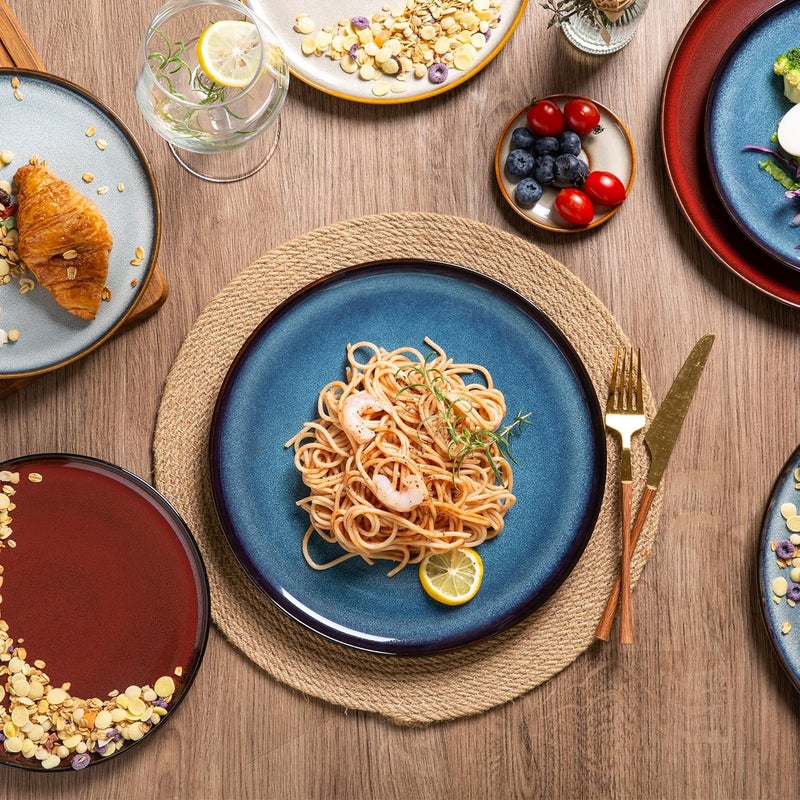 LERATIO طقم أدوات المائدة الخزفية LeRatio لـ 6 أشخاص - أطباق وأوعية خزفية مصنوعة يدويًا مع طلاء تفاعلي مقاوم للكسر والخدش - آمنة للاستخدام في الفرن وغسالة الصحون والميكروويف - 18 قطعة - Image 5