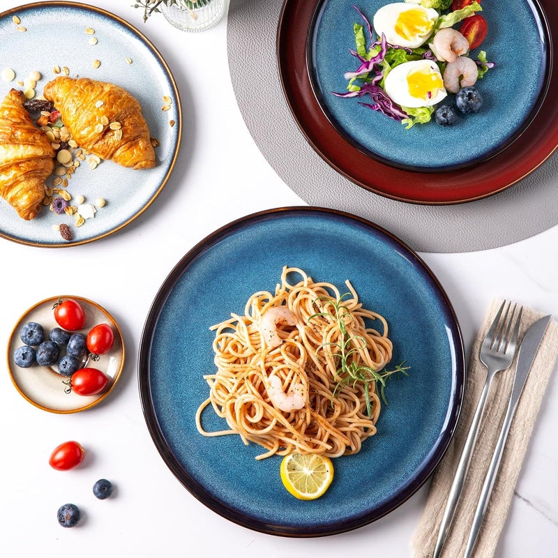 LERATIO طقم أدوات المائدة الخزفية LeRatio لـ 6 أشخاص - أطباق وأوعية خزفية مصنوعة يدويًا مع طلاء تفاعلي مقاوم للكسر والخدش - آمنة للاستخدام في الفرن وغسالة الصحون والميكروويف - 18 قطعة - Image 2