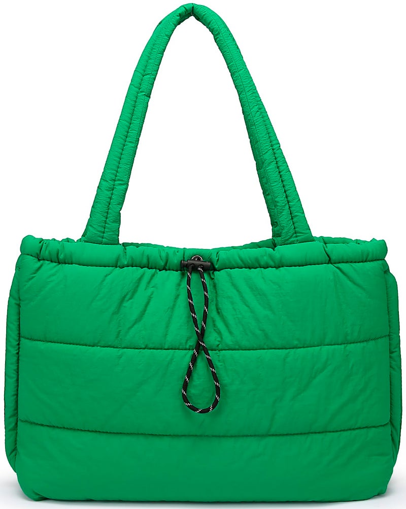 Queenoris Puffer Tote Bag for Women, Large Quilted Lightweight Satchel Purse Travel Gym Bag (Green) - Image 1