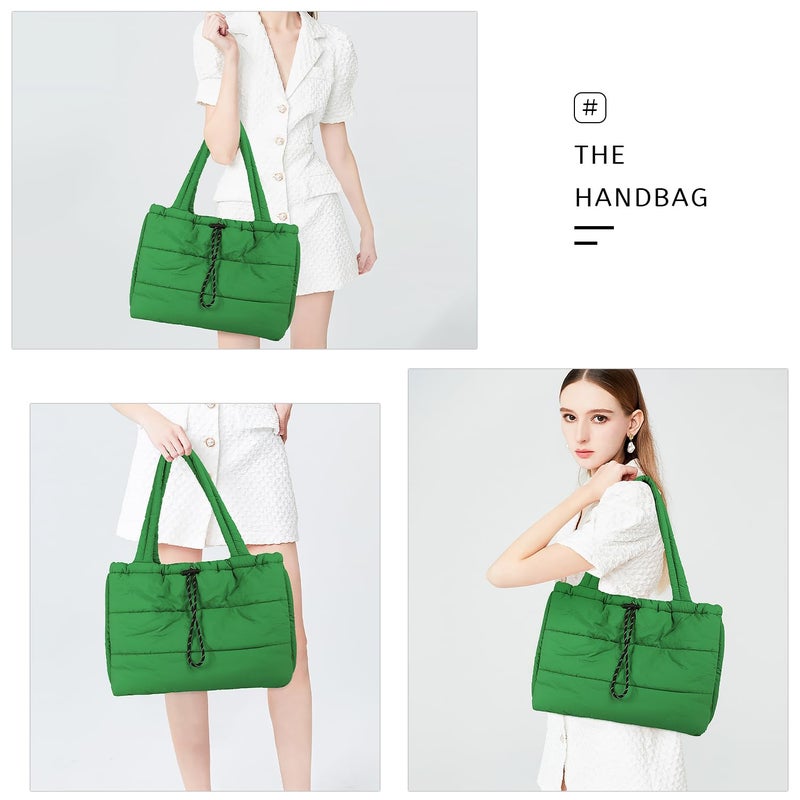 Queenoris Puffer Tote Bag for Women, Large Quilted Lightweight Satchel Purse Travel Gym Bag (Green) - Image 2