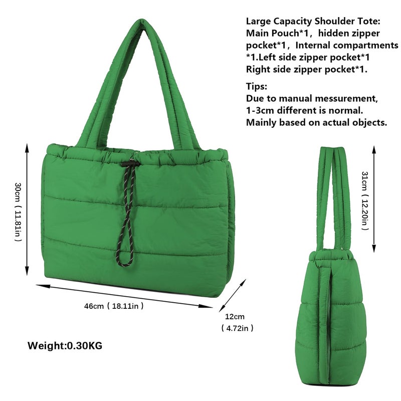 Queenoris Puffer Tote Bag for Women, Large Quilted Lightweight Satchel Purse Travel Gym Bag (Green) - Image 3