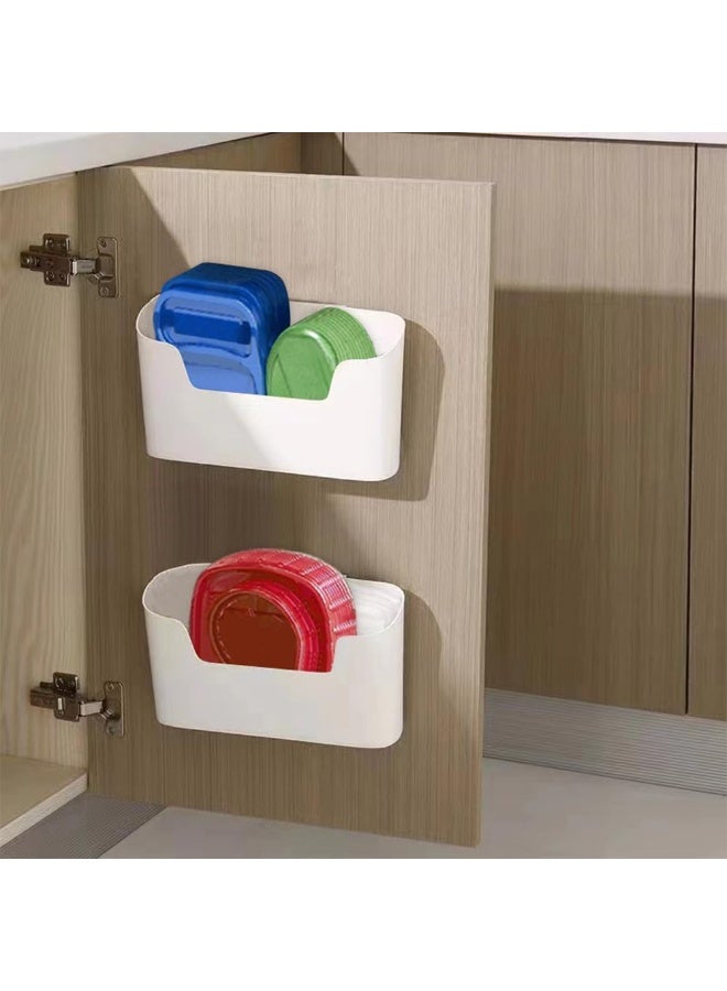 HZYH Adhesive Cabinet Door Organizer, 2 Pcs Wall Mounted Pantry Lid Storage Bin, Over Cabinet Door Kitchen Organizer, No Drilling,  White - Image 1