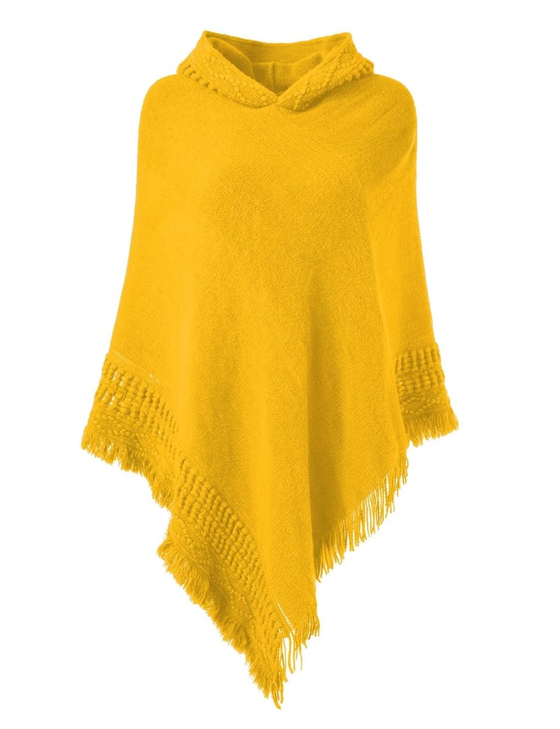 Ferand Ladies' Hooded Cape with Fringed Hem, Crochet Poncho Knitting Patterns for Women, Ginger yellow - Image 1
