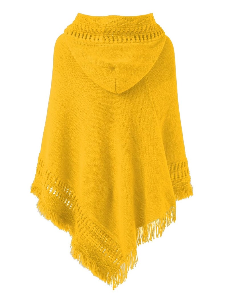 Ferand Ladies' Hooded Cape with Fringed Hem, Crochet Poncho Knitting Patterns for Women, Ginger yellow - Image 2