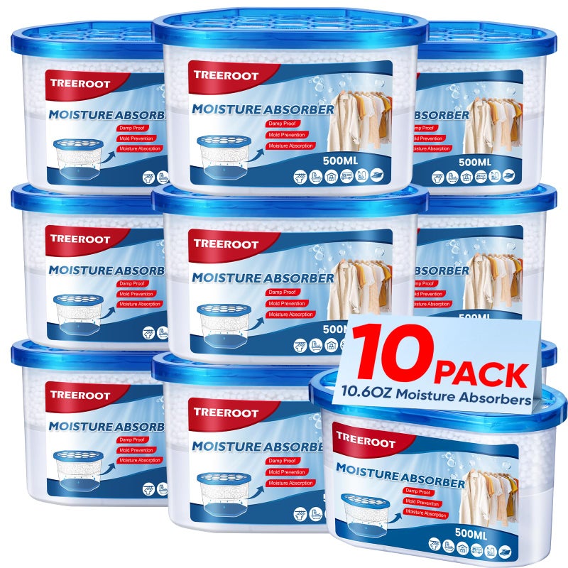 Treeroot 10 Pack Moisture Absorbers, 10.6 OZ Humidity Absorber Bucket, Moisture Absorbers for Closet, Dehumidifier Bucket for Wardrobesã€ Kitchens and Bathrooms, Fragrance Free Humidity Absorber - Image 1