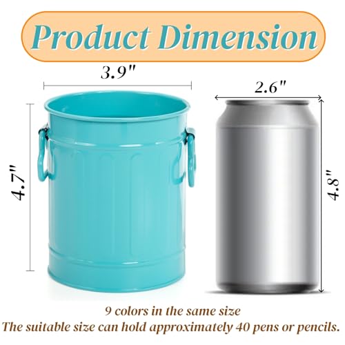 Noamus 9 Pack Metal Pen Holder, Mini Pencil Bucket with Handle, Desktop Pencil Cup Makeup Brush Organizer, Desk Colorful Small Pails, Stationary Supplies Container for Office Classroom School Crafts - Image 2