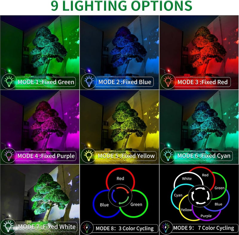JSOT 2 Pack Christmas Solar Spotlights, RGB Solar Spot Light Outdoor Waterproof Color Changing Landscape Lighting with 9 Lighting Options Decor for Backyard Walkway Tree Lawn - Image 5