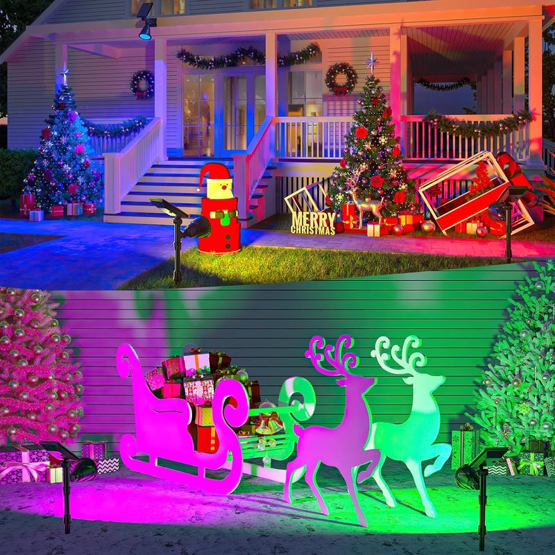 JSOT 2 Pack Christmas Solar Spotlights, RGB Solar Spot Light Outdoor Waterproof Color Changing Landscape Lighting with 9 Lighting Options Decor for Backyard Walkway Tree Lawn - Image 4