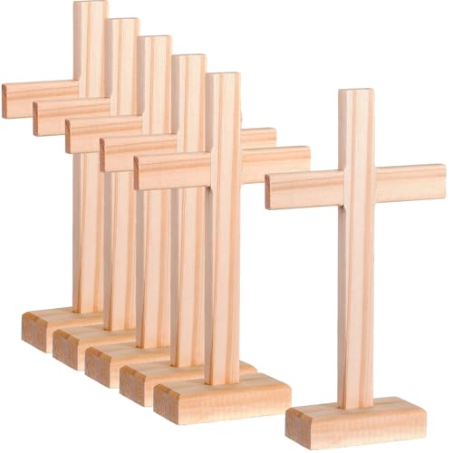 Suzile 6 Pcs Wooden Crosses for Craft Centerpiece Bulk Christian Nativity Tabletop Standing Baptism Religious Church Cross Sunday School First Communion Easter Party Favors 866 x 472 Inch - Image 1