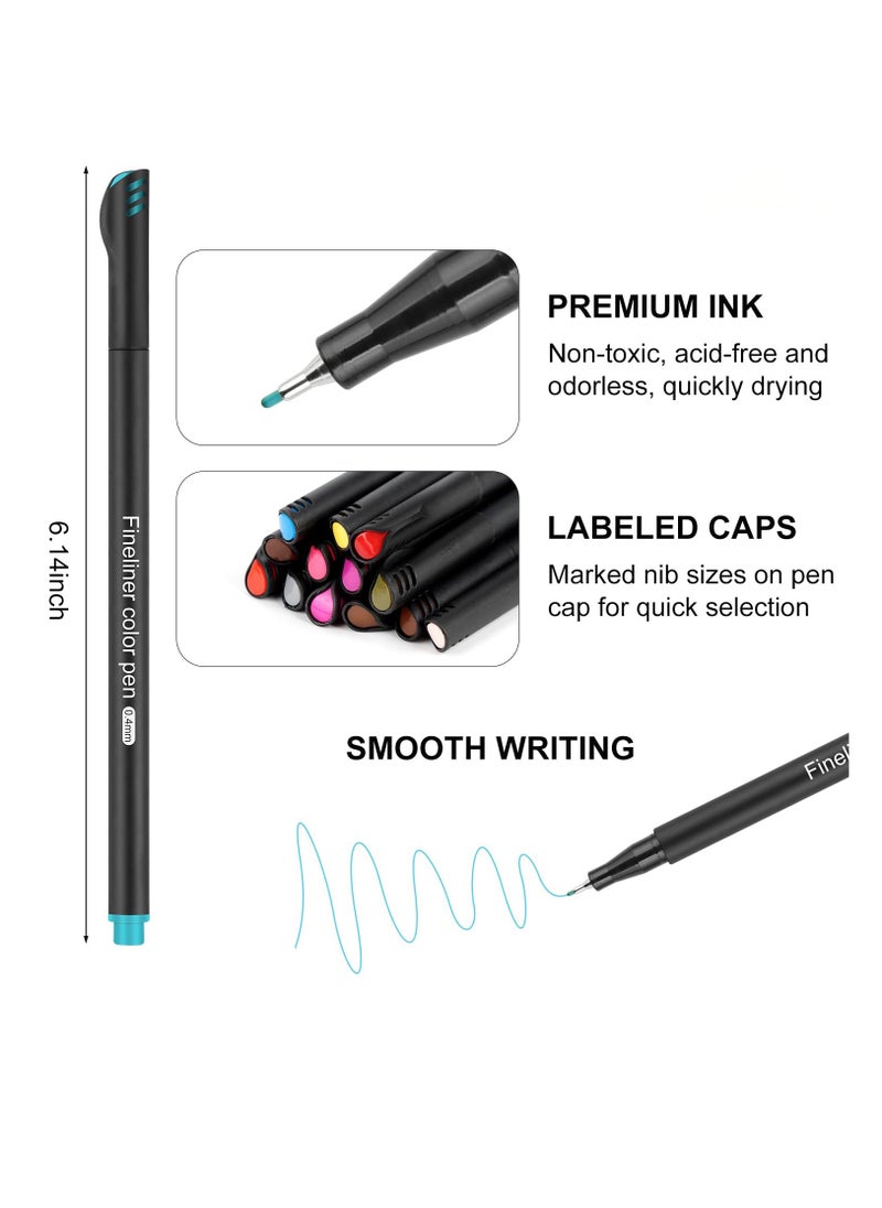 Excefore - Fineliner Pens Set, 36 Colour Fine Tip Point Pens - 0.4mm Drawing Pens, No Bleed Fine Line Pen Perfect for Sketching, Drawing, and Writing - Ideal for Artists, Students, and Journaling - Image 1