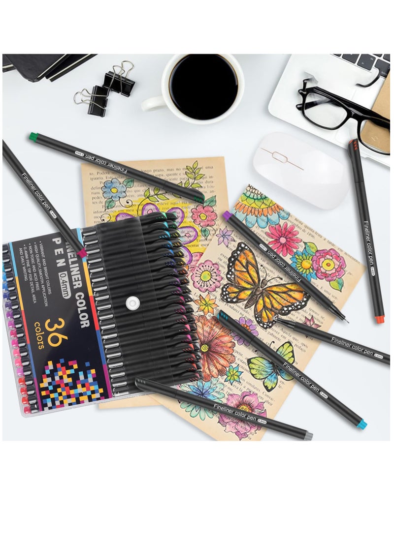 Excefore - Fineliner Pens Set, 36 Colour Fine Tip Point Pens - 0.4mm Drawing Pens, No Bleed Fine Line Pen Perfect for Sketching, Drawing, and Writing - Ideal for Artists, Students, and Journaling - Image 1