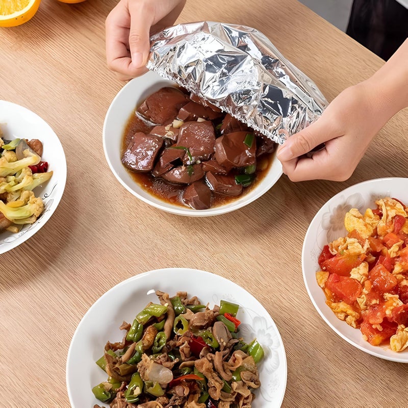 Thermal Aluminum Foil Cover-Reusable which fit the pots, bowls and lunch containers, seal in warmth and moisture, expand the freshness of food (50pcs) - Image 2
