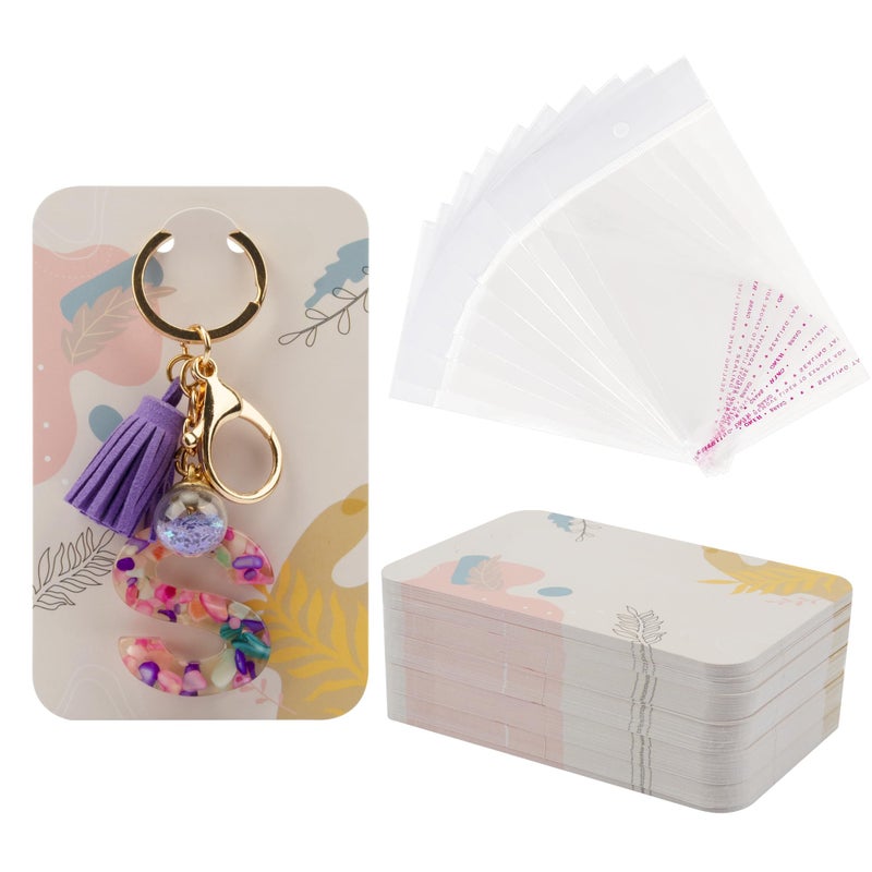 Temlum 100 Pcs Keychain Display Cards with SelfSealing Bags 3 x 47 Keychain Cards Holder for Display Keyring Cards Jewelry Packaging Supplies Plant