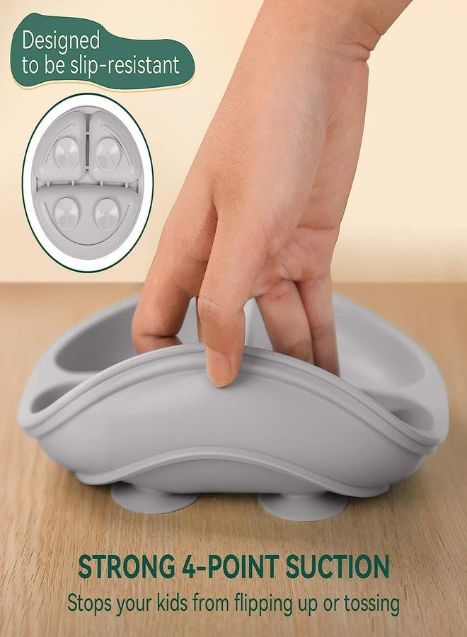 Oicia Silicone Baby Feeding Dish, Silicone Feeding Plate for Babies, Unbreakable Divided Suction Plate, Children Dinner Plates with Suction Cup, Toddler Plates, Baby Divided Dish (Pack of 1, Grey) - Image 3