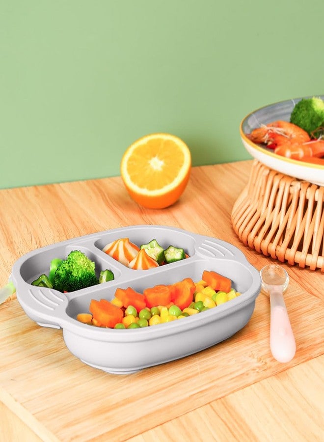 Oicia Silicone Baby Feeding Dish, Silicone Feeding Plate for Babies, Unbreakable Divided Suction Plate, Children Dinner Plates with Suction Cup, Toddler Plates, Baby Divided Dish (Pack of 1, Grey) - Image 5