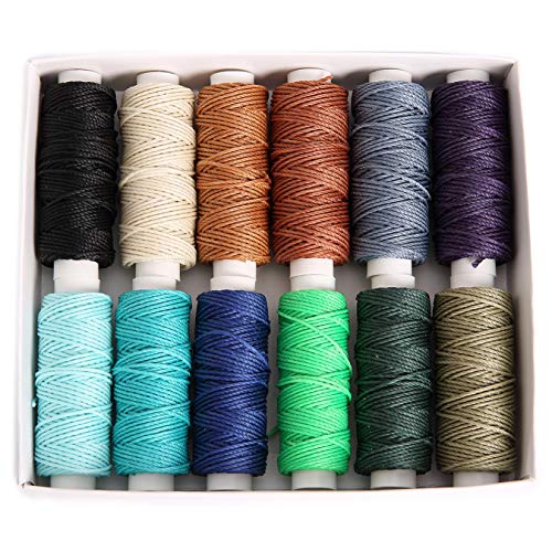 FANDOL Waxed Cords Polyester Leather Sewing Thread Waxed Strings for Macrame, DIY Bracelets, Handcraft or Leather Projects (12 Dark Colors) - Image 1
