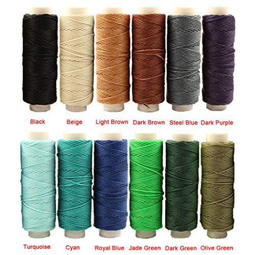 FANDOL Waxed Cords Polyester Leather Sewing Thread Waxed Strings for Macrame, DIY Bracelets, Handcraft or Leather Projects (12 Dark Colors) - Image 2