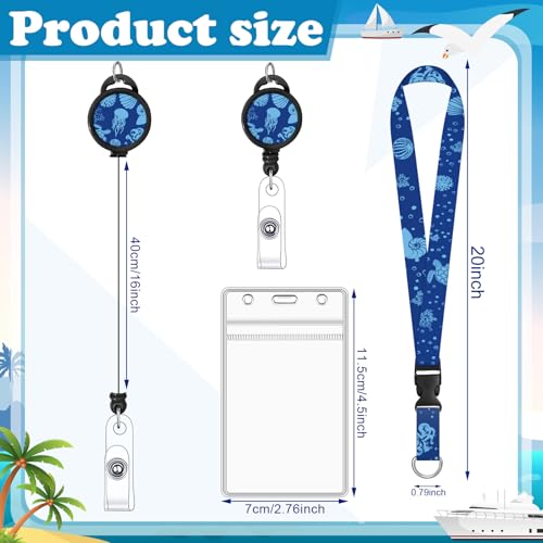 HONSIO 4 Pack Cruise Lanyard for Ship Cards Lanyards with Retractable Badge Reels and Waterproof ID Badge Holder, Ocean Creature 2026 Cruise Essentials Accessories - Image 2