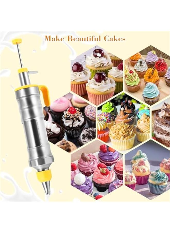 Icing Decoration Gun Set, Stainless Steel Dessert Decorating Syringe Set, Cupcake Frosting Filling Injector with 6 Icing Nozzles, 3 Cream Scraper, 2 Offset Spatula, 2 Nozzle Brush for Kitchen Baking - Image 2