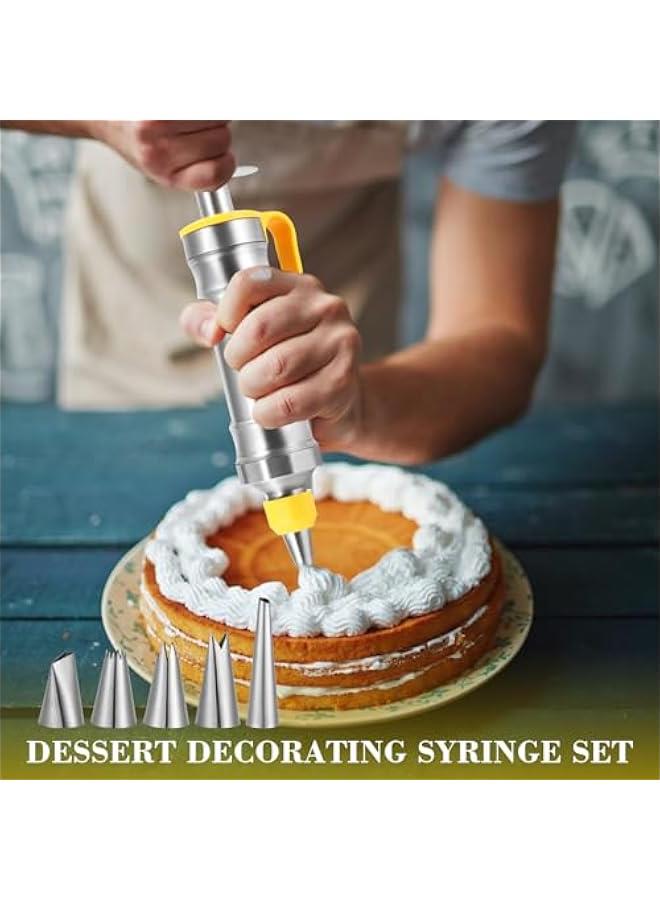 Icing Decoration Gun Set, Stainless Steel Dessert Decorating Syringe Set, Cupcake Frosting Filling Injector with 6 Icing Nozzles, 3 Cream Scraper, 2 Offset Spatula, 2 Nozzle Brush for Kitchen Baking - Image 3