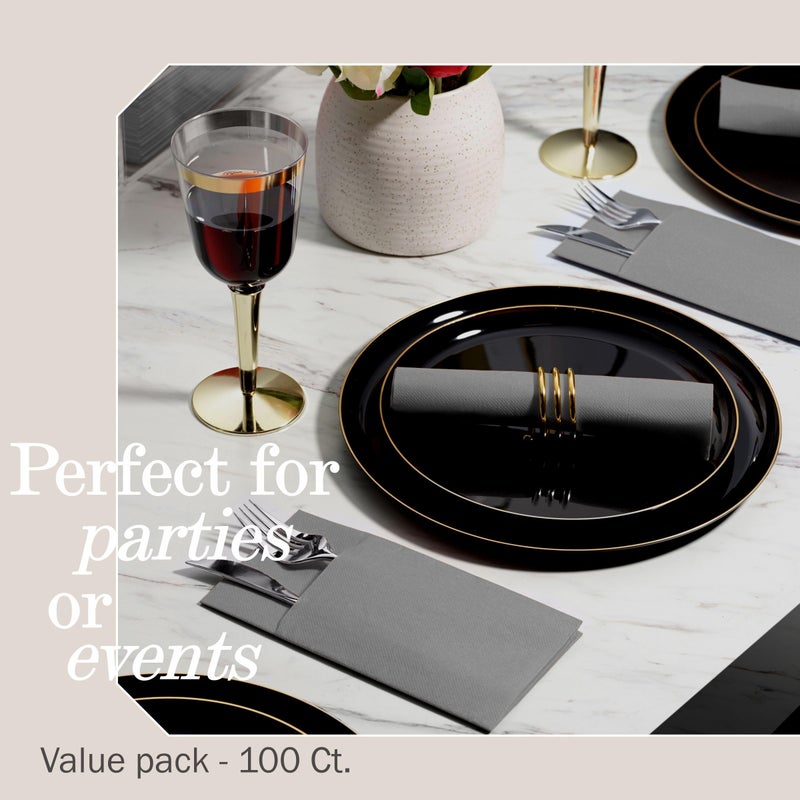 NAPEREE 100-Pack Disposable Napkins With Pocket For Flatware  Gray Napkins Paper For Wedding  Dinner Or Party  Built-In Pocket For Silverware  Prefolded - Image 5