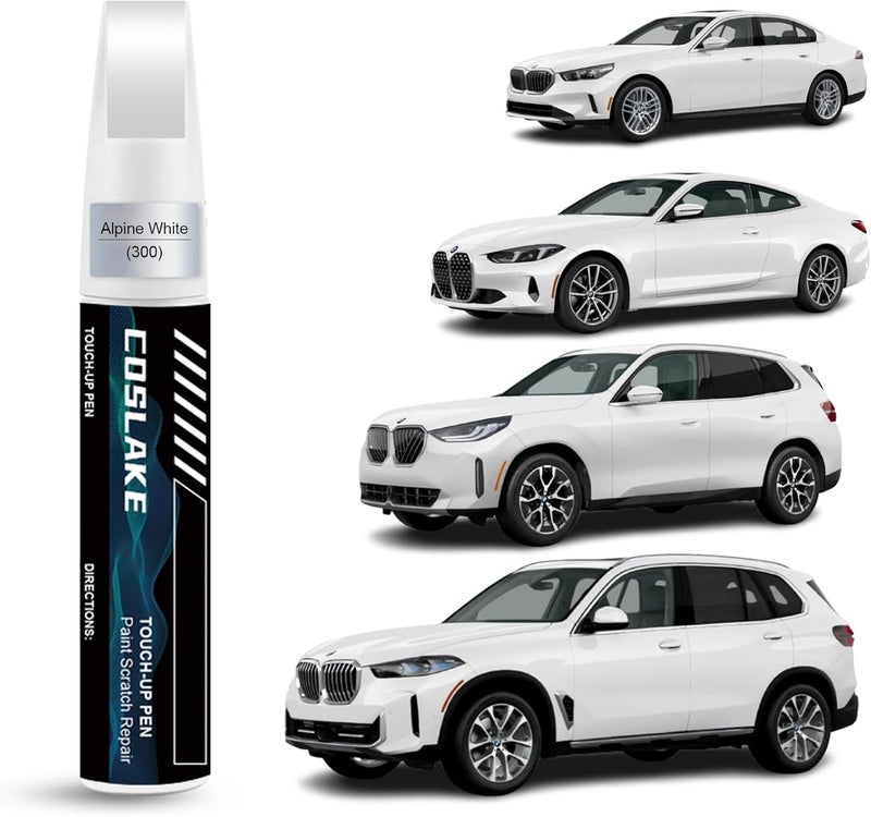 COSLAKE طلاء إصلاح السيارات (ألبين وايت (300)) لسيارات BMW، مجموعة إصلاح خدوش طلاء السيارة، حل سريع وسهل للإصلاح، ��لم إزالة الخدوش 2 في 1 مع مطابقة اللون - Image 1
