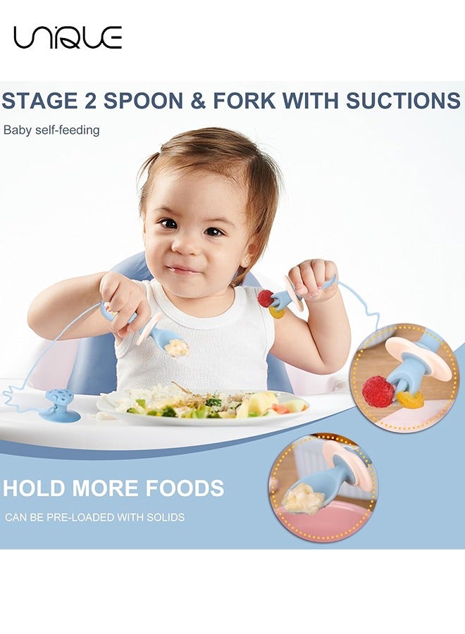Unique 5 Pack Baby Utensils, Baby Led Weaning Spoons, Suction Silicone Baby Spoon and Fork, Baby Self-Feeding Utensils Anti-Dropping Baby Training Spoons for 6 Months with Travel Case, Blue  - Image 5