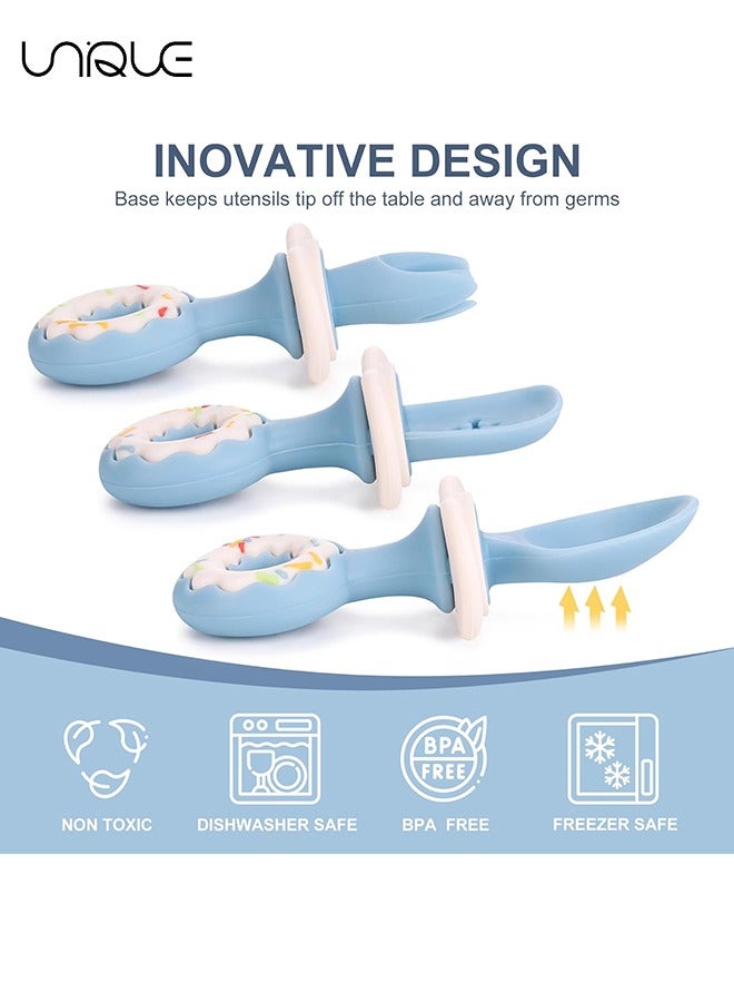 Unique 5 Pack Baby Utensils, Baby Led Weaning Spoons, Suction Silicone Baby Spoon and Fork, Baby Self-Feeding Utensils Anti-Dropping Baby Training Spoons for 6 Months with Travel Case, Blue  - Image 4