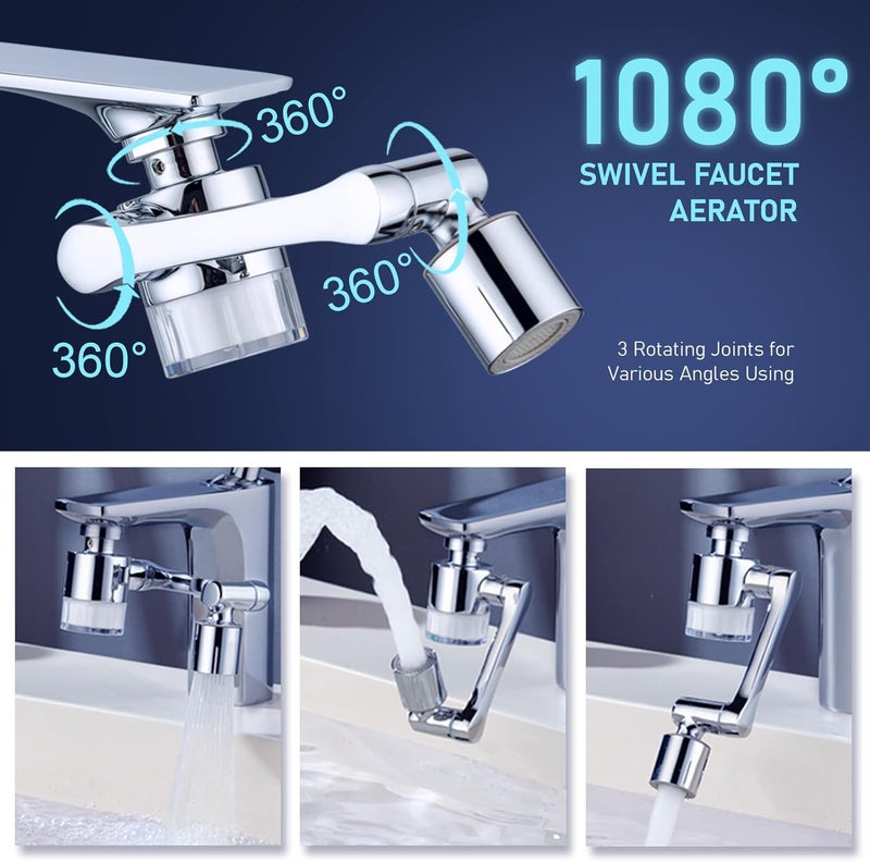 ATQ Water Filter for Sink Faucet Extender Aerator, Reduce Chlorine 1080° Rotating 2 Modes Spray Attachment for kitchen/Bathroom/Toddlers, 9pcs Filter (Aerator1080) - Image 2