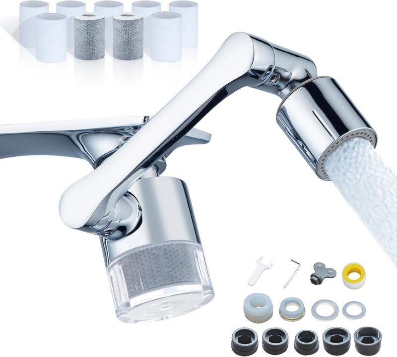 ATQ Water Filter for Sink Faucet Extender Aerator, Reduce Chlorine 1080° Rotating 2 Modes Spray Attachment for kitchen/Bathroom/Toddlers, 9pcs Filter (Aerator1080) - Image 1