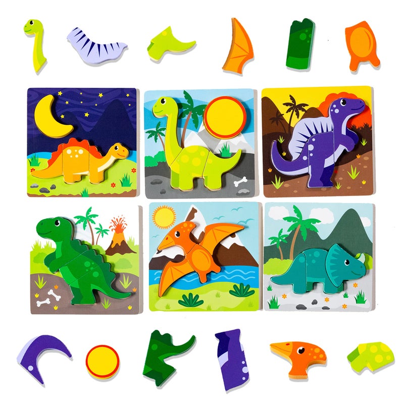 Klevly 6 PK Dinosaur Wooden Toddler Puzzles Ages 24 Wooden Puzzles for Toddlers 18 Months to 3 Yrs Montessori Toys for 2 Year Old Learning Toys for 2 Year Olds - Image 3